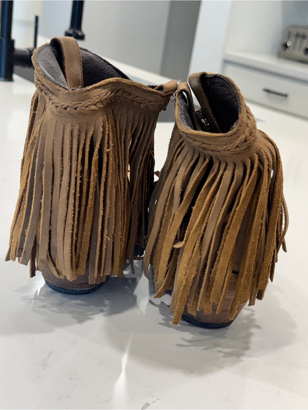 Vintage Tan Suede Fringe Western Cowboy Ankle Boots Boho - Picture 7 of 7